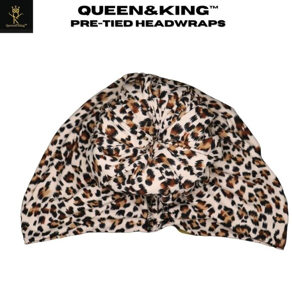 Pre-tied Headwrap (White Leapord)